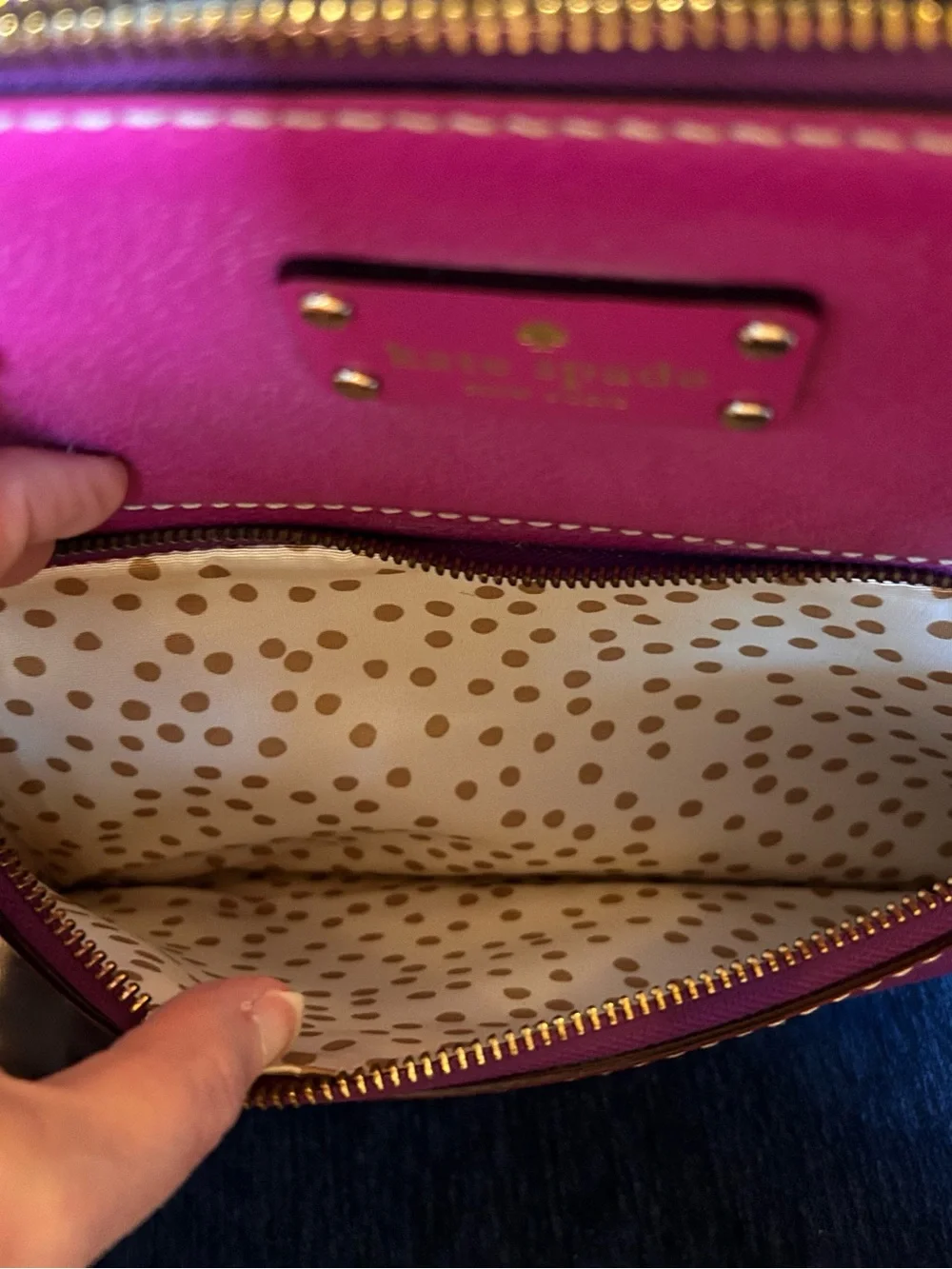 kate spade Magenta Wellesley Maeda Leather Dome Satchel with Gold Hardware